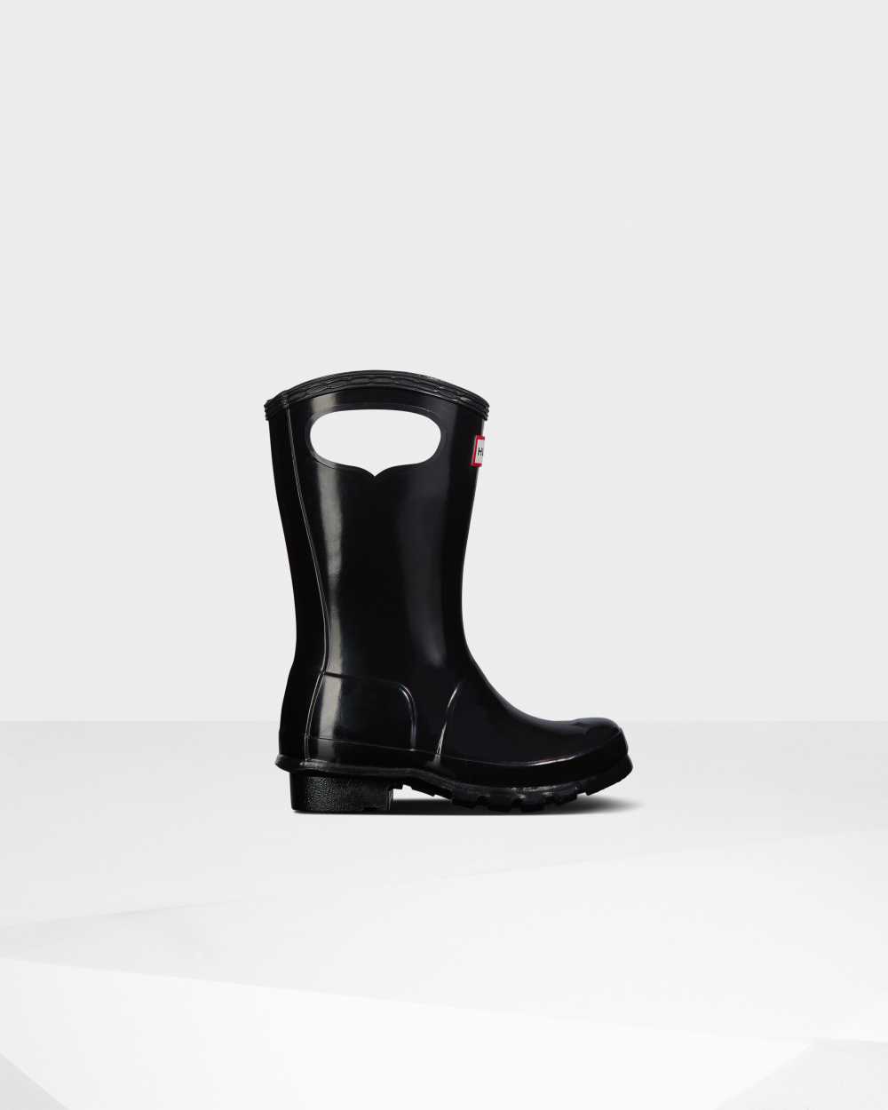 Hunter Kids Original Big Grab Handle Gloss Short Wellington Boots Black,ABVC75934